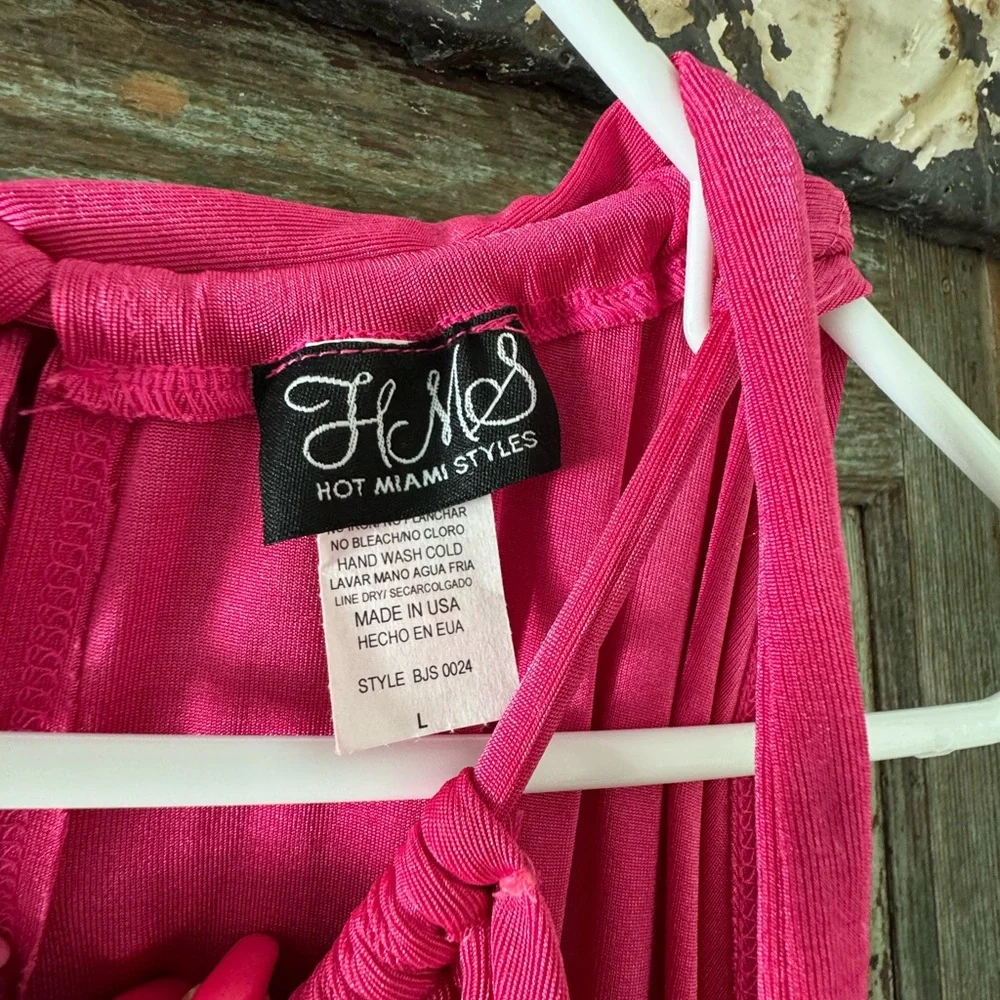 Hot Miami Styles Pink Halter Jumpsuit with Flowing Palazzo Pants - Picture 2 of 4